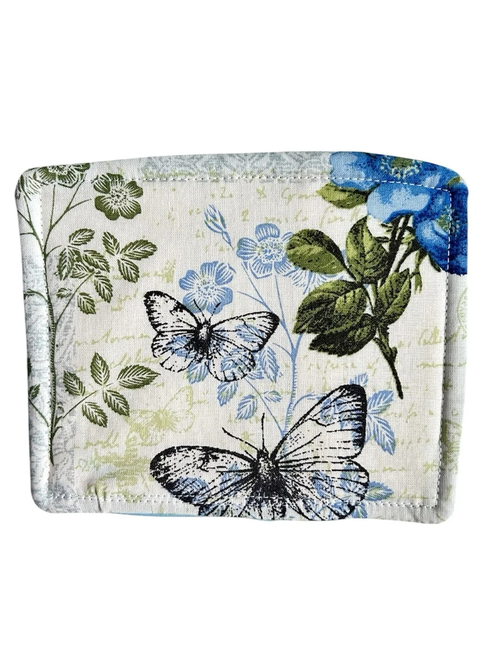 Hand Crafted Blue Floral & Butterfly Quilted Coffee Mug Rug Coaster Cotton